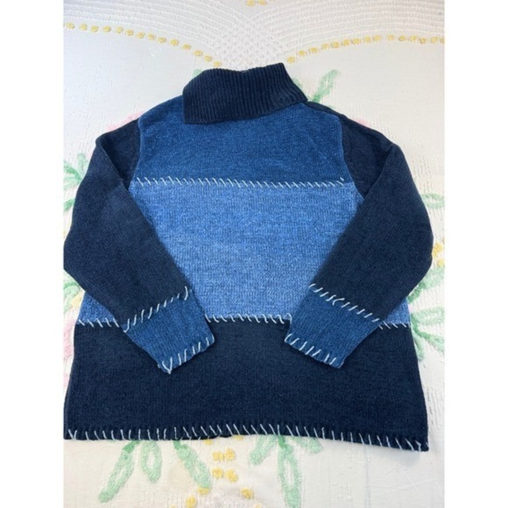 North Crest Patchwork Turtleneck Sweater Blue Den… - image 8